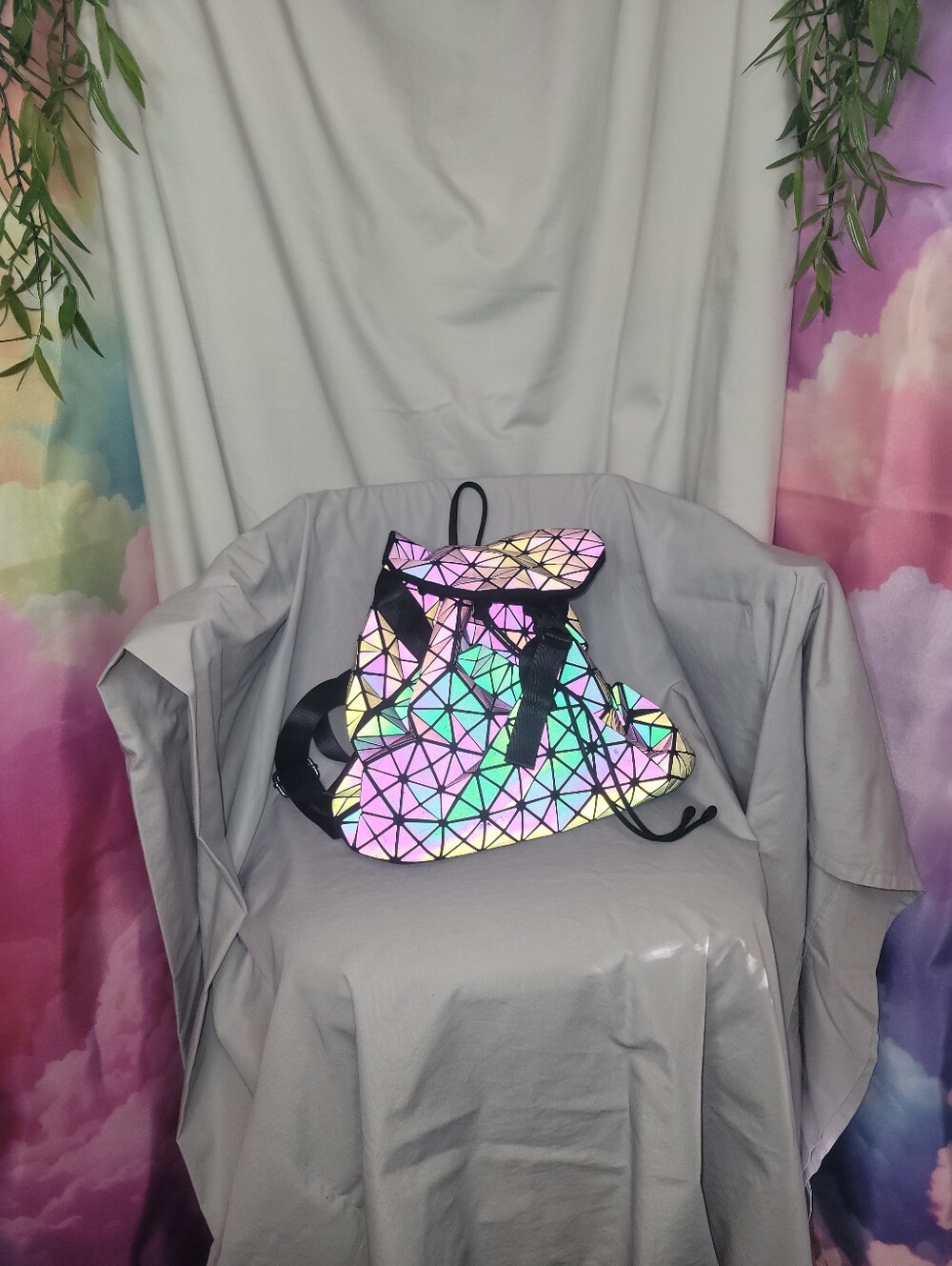 Reflective Iridescent Geometric Triangle Backpack (Reflective Colors In Photos) - Picture 3 of 15